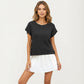 Short Sleeve Textured Knit Top with Crew Neck Ribbed Trim and Relaxed Fit