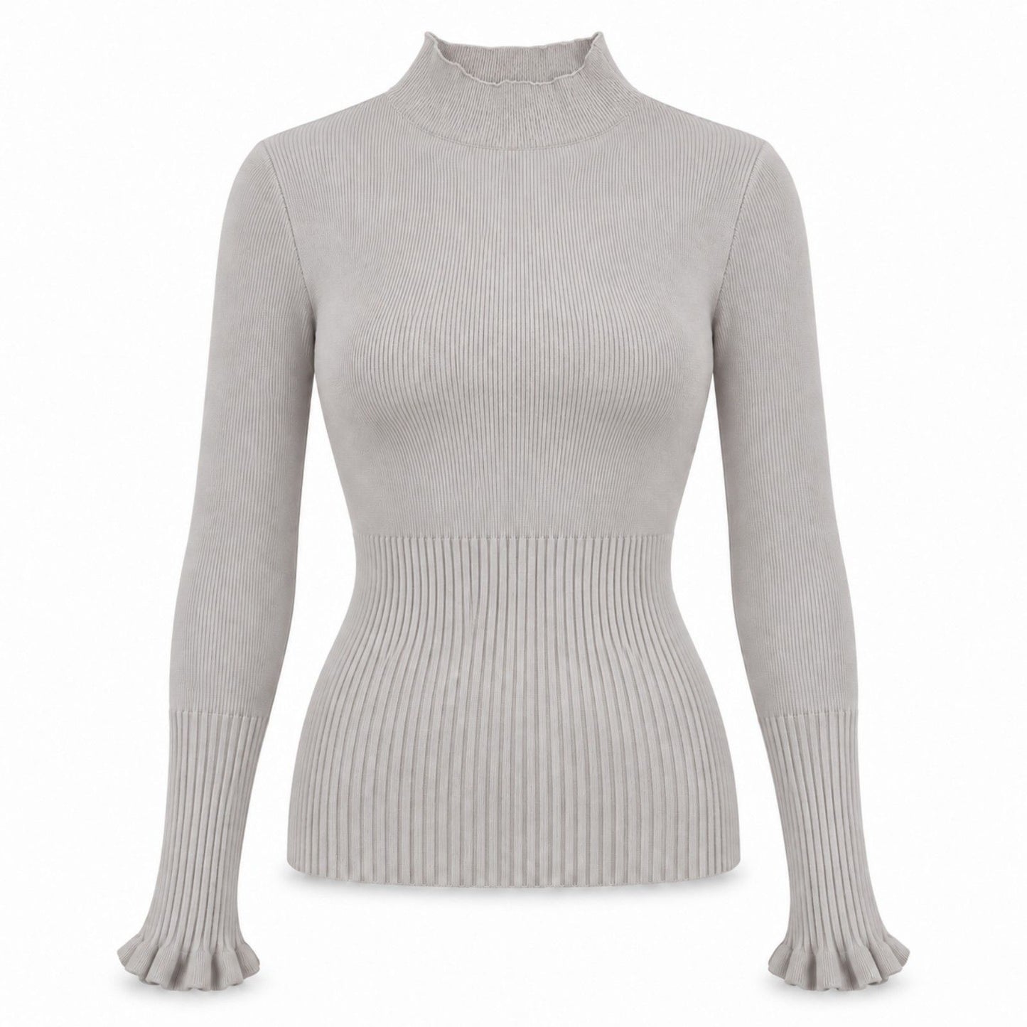 Mock Neck Ribbed Knit Long Sleeve Slim Fit Pullover Sweater
