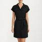 Short Sleeve Button Front Shirt Dress with Collared Neckline and Adjustable Waist Tie
