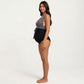 Maternity Striped One-Piece Swimsuit with Tie Waist and Deep V-Neckline