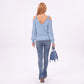 Cold Shoulder V Neck Cable Knit Long Sleeve Sweater