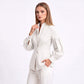 Puff Sleeve Peplum Blazer with Stand Collar and Button Front