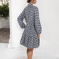 Long Sleeve Floral Print Dress Ruffle Hem Keyhole Neckline