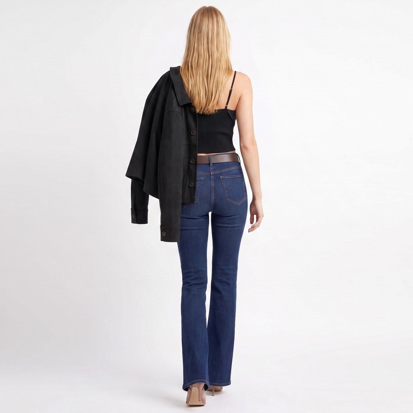 Cropped Button Front Shirt Jacket with Patch Pockets