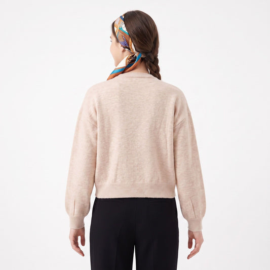 Bow Button Cardigan Crew Neck Long Sleeve Relaxed Fit Knit Sweater