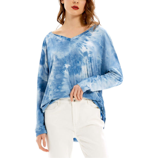 Long Sleeve T Shirt V Neck Casual Basic Tee Tie Dye Tops