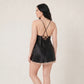 Plus Size Satin-Like Lace Trim Cami Nightgown with V-Neck Slim Straps Side Slit and Relaxed Fit