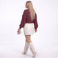 Plus Size Burgundy Off-Shoulder Floral Cable Knit Sweater