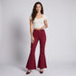 High Rise Flare Pants Button Front Stretch Wide Leg Hem Pants