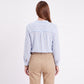 Striped Long Sleeve Split Neck Blouse with Button Placket