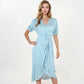 Short Sleeve Wrap Dress With Button Detail And V-Neckline