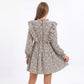 Floral Print Mini Dress Ruffle Neck Long Sleeve Tiered A Line Dress