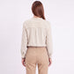 Striped Long Sleeve Split Neck Blouse with Button Placket