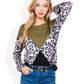 Long Sleeve Ribbed Knit Leopard Print Top with V-Cut