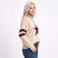 Star Graphic Striped Sleeve Crewneck Knit Sweater