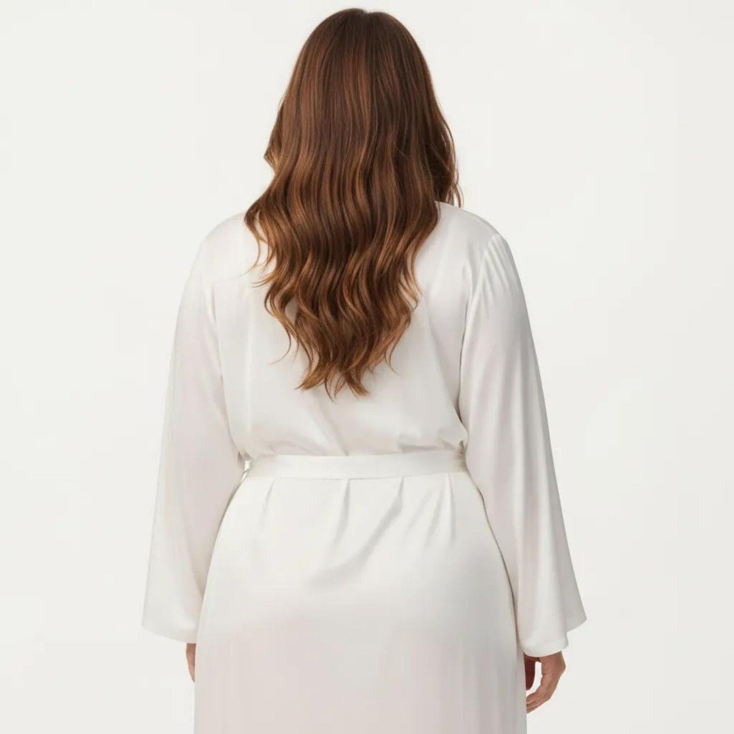 Plus Size 2-Piece Satin Nightgown Set with Long Sleeve Open Front Robe Sleeveless Slip Dress Sleepwear