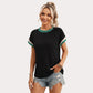 Ribbed Short Sleeve Top Contrast Trim Crew Neck Casual Tee