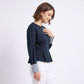 Peplum Top Crew Neck Long Sleeve Pleated Waist Contrast Stripe Cuffs