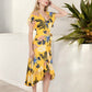 Tropical Print High-Low Wrap Dress with Flutter Sleeves