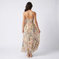 Floral Print Tie Front Maxi Dress with Spaghetti Straps and Flowy Skirt