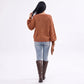 Cable Knit V-Neck Balloon Sleeve Sweater