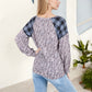 Mixed Print Long Sleeve Raglan Top Plaid Leopard Pattern