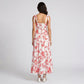 Floral Print Tie Shoulder Smocked Bodice Tiered Maxi Dress with Square Neckline and Flowy A Line Silhouette