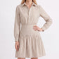 Striped Long Sleeve Collared Shirt Dress with Drop Waist