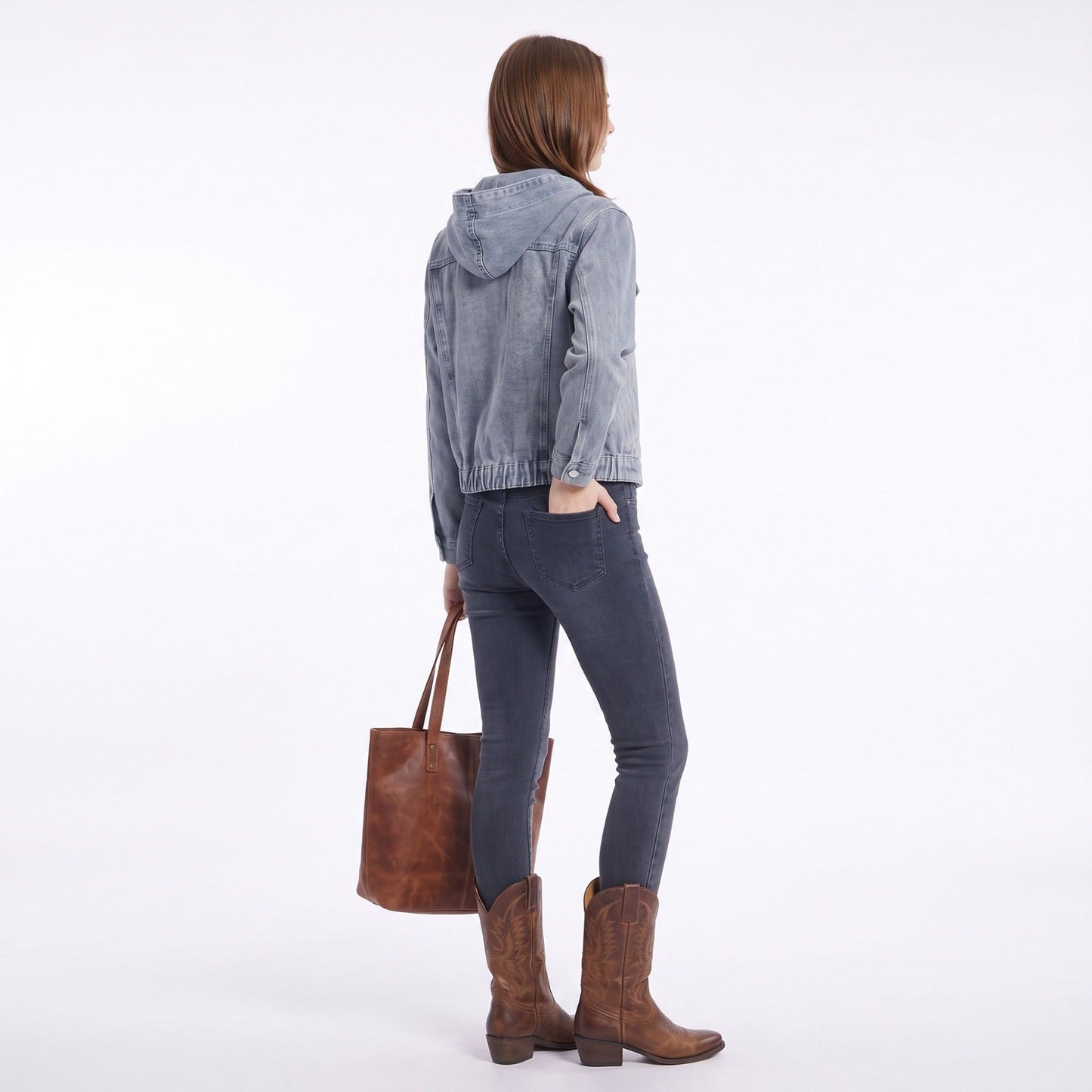 Hooded Denim Jacket Button Front Washed Casual Jean Jacket With Pockets
