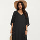 V-Neck Maxi Swim Cover Up Dress Loose Short Sleeve Lightweight Beach Caftan