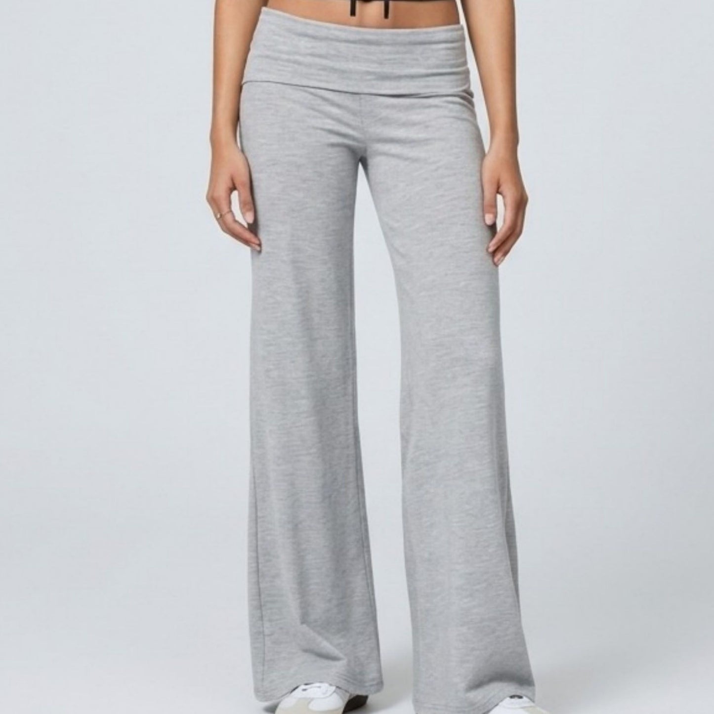 Foldover Waistband Wide-Leg Lounge Trousers