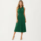 Sleeveless Midi Dress with Pleated Skirt and Tie Neck Detail