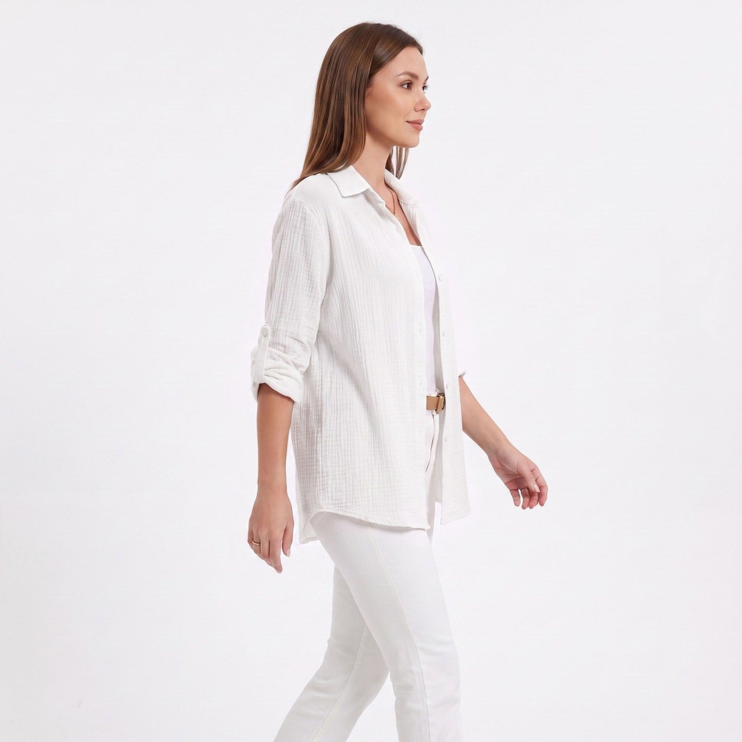 Long Sleeve Button Down Shirt with Collared Neckline