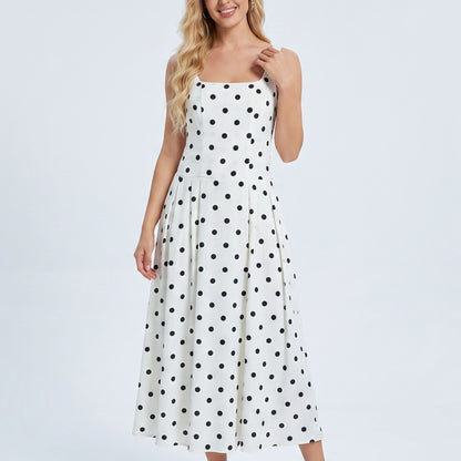 Polka Dot Square Neck Fit and Flare Midi Dress
