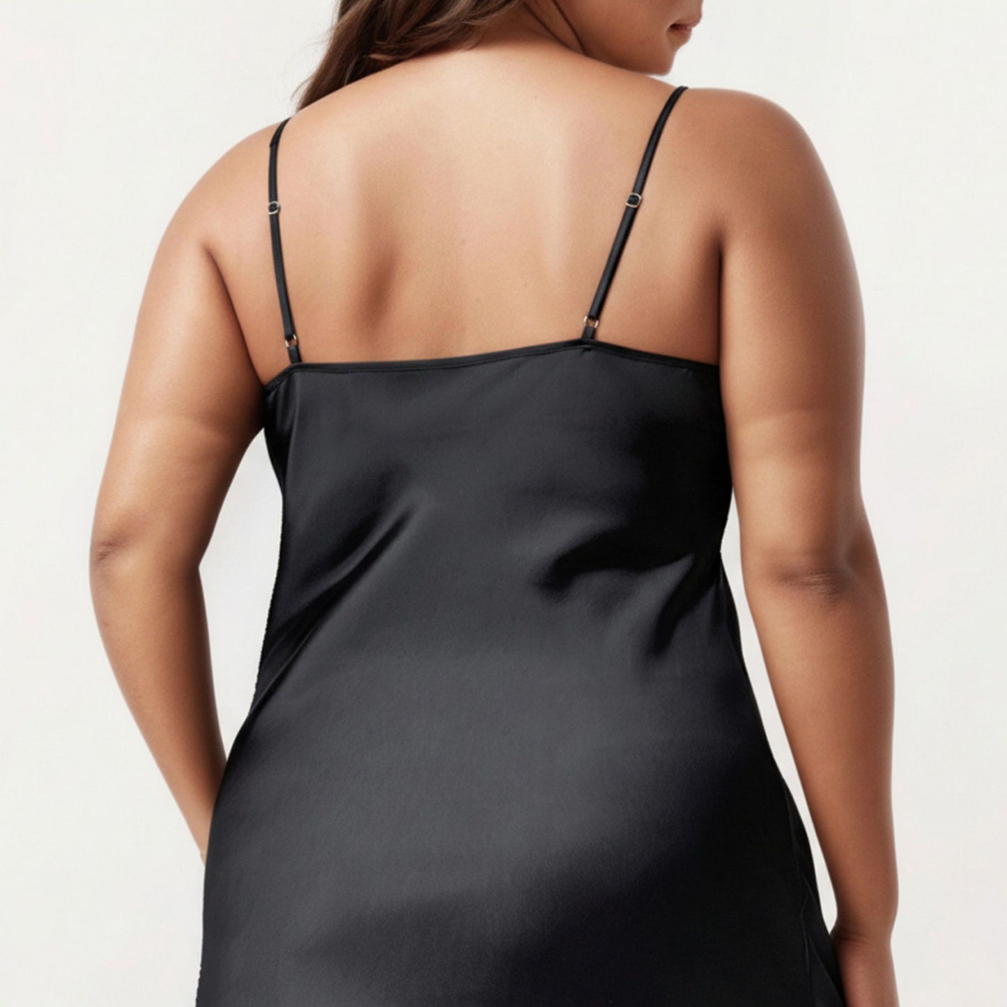 Plus Size Satin Wrap Nightgown with Lace Trim Adjustable Spaghetti Straps Side Tie Midi Length Sleepwear Dress