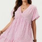 Short Sleeve V Neck Plaid Mini Dress with Tiered Hem Loose Fit Casual Lightweight Summer Dress