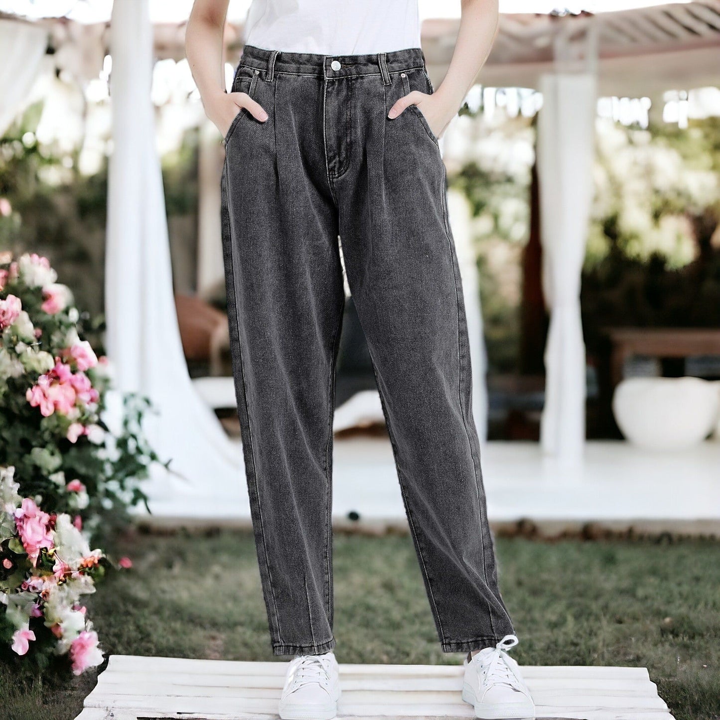 Loose High Waist Denim Trousers