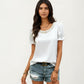 Satin Faux Pearl Neck Top with Puff Sleeves and Smooth Draped Finish