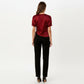 Satin V Neck Blouse with Puff Sleeves and Side Ruched Drawstring
