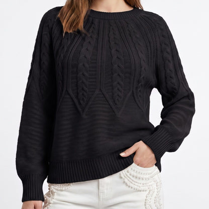 Cable Knit Crew Neck Long Sleeve Pullover Sweater