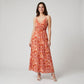 Abstract Floral Print Smocked Waist Spaghetti Strap V-Neck Maxi Dress with Surplice Bodice and Flowy Skirt