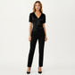 Satin V Neck Blouse with Puff Sleeves and Side Ruched Drawstring