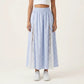 Gingham Maxi Skirt Lace Panel High Waist A Line Flowy Lightweight Casual Skirt