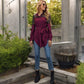 Long Sleeve Button-Up Tunic Shirt with Lace Panels Waist Tie