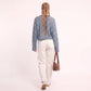 Striped Textured Knit Drop Shoulder Cropped Sweater