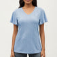 Short Sleeve Eyelet V-Neck Top with Floral Embroidery and Flutter Sleeves