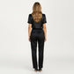 Satin Bow Neck Blouse with Short Sleeves and Smooth Draped Finish