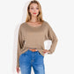 Long Sleeve Boat Neck Pullover Top with Stitch Detail