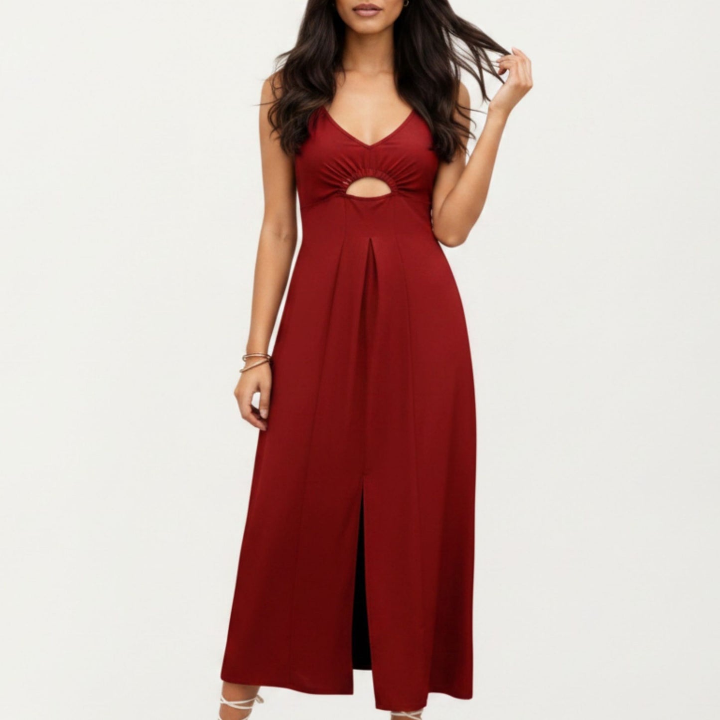 Sleeveless Maxi Dress with Cutout Front and Smocked Back