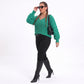 Plus Size V-Neck Textured Sleeve Pullover Sweater